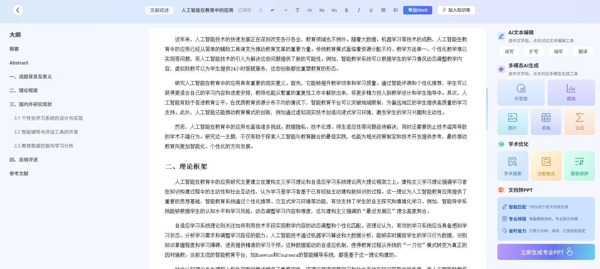 AI生成文献综述结果